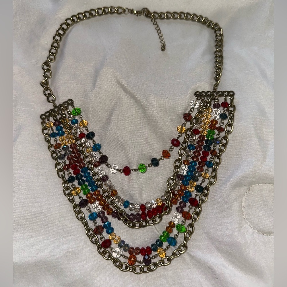 Vintage look beaded glass necklace 7 strands - Picture 4 of 5